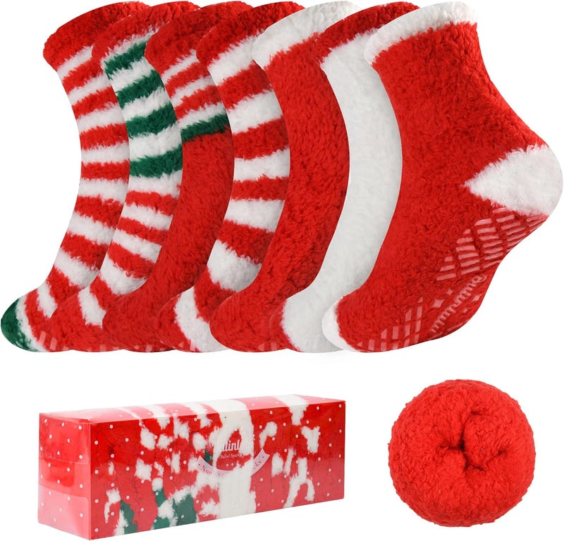 Bulinlulu Fuzzy Socks with Grips Plush Sleep Cozy Winter Soft Hospital Fluffy Socks Gifts for Womens Mens Gifts - Image 1